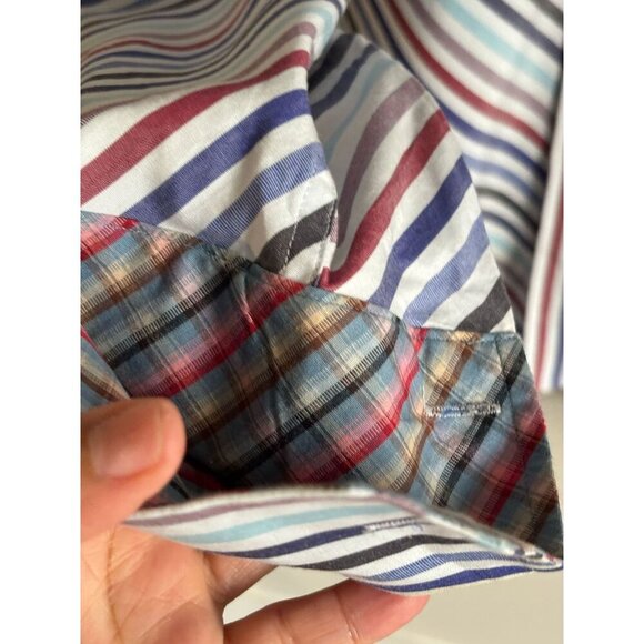 Robert Graham Mens Long Sleeve Chevron Striped French Cuff Dress Shirt Size 2XL - Picture 4 of 9